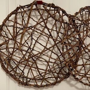 Set of Two, Natural, Twig, Wood Vine Wall Hangings
